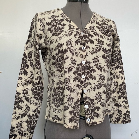 Susan Bristol Women's Floral Cropped Cardigal 100% Wool Size L - Picture 3 of 7